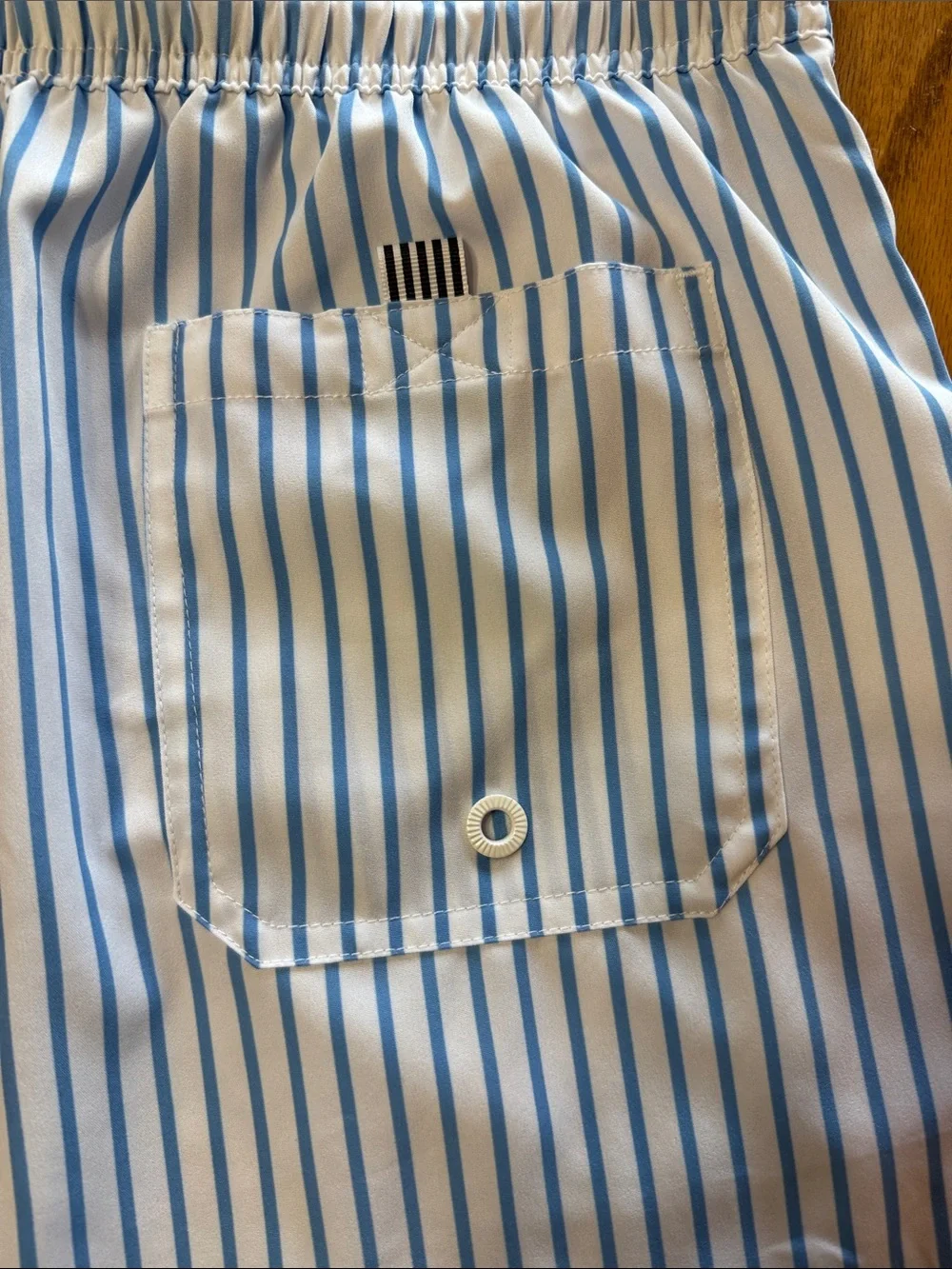 Men's Light Blue & White Striped Swim Trunks